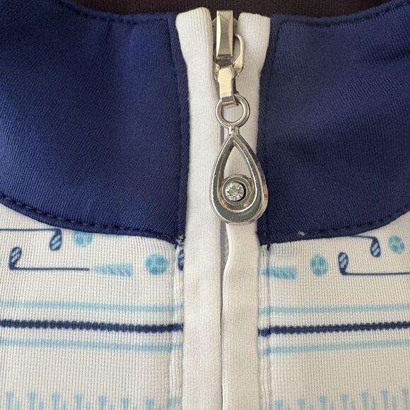 SanSoleil 1/4 Zip Pullover Womens Large Blue White Print UV 50 Golf Pickleball - Picture 3 of 16